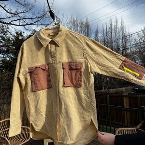 lululemon athletica Yellow Utility Shirt Jacket with Brown Pockets